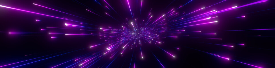 Wall Mural - abstract background in blue and purple neon glow colors. speed of light in galaxy. explosion in univ