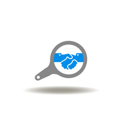 Wall Mural - vector illustration of magnifier with handshake. icon of transparency. symbol of transparent deal.
