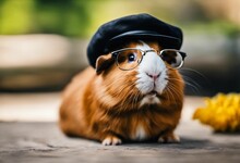 AI Generated Illustration Of A Guinea Pig Wearing A Pair Of Glasses And A Cap