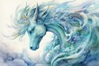 Aqua-hued mythical creatures portrayed with watercolor technique. Generative AI