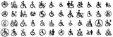Fototapeta Londyn - Celebrating Differences: Minimalist Vector, set of icons and pictograms representing People with Disabilities, electrical wheelchair, Set of Editable Stroke graphics, authentic visuals