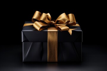 Wall Mural - Gift box and golden ribbon on black. Black friday sale concept. Banner