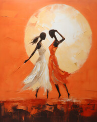 Wall Mural - Abstract Ballet Girls Oil Painting On Canvas - Ballerina Dress Dancer Textured Hand Painted Painting - African girls dancing illustration oil painting watercolor art