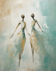 Wall Mural - Abstract Ballet Girls Oil Painting On Canvas - Ballerina Dress Dancer Textured Hand Painted Painting - African girls dancing illustration oil painting watercolor art