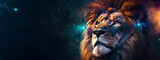 Fototapeta Dziecięca - Lion against the backdrop of space and bright stars. AI Generated