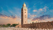 Koutoubia Mosque during sunset. Located at Marrakesh medina quarter, it is the largest and most iconic mosque in Marrakesh, Morocco.