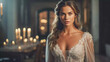 © PHOTOVERTICE - woman Enchanting Beauty in Candlelit Ballroom with Lace Gown