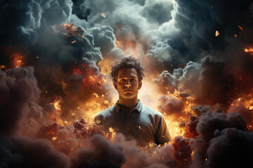 Wall Mural - a person surrounded by a cloud of quantum probabilities, symbolizing the multifaceted nature of cons