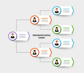 Organizational chart with business avatar  icons. Business hierarchy infographic elements. Vector illustration 