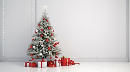 Wall Mural - Christmas tree with red gifts in the white room Christmas. generative ai