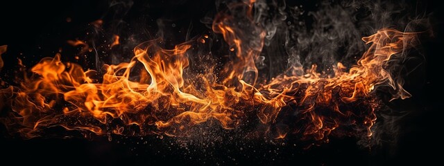 Wall Mural - fire, flame, heat, burning, abstract, burn, red, hot, light, smoke, flames, orange, backgrounds, explosion, bonfire, energy, inferno, animation, yellow, black, exploding, generative ai