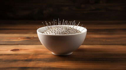 Wall Mural - cup full of fresh buckwheat on wooden table