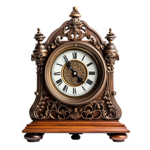 Antique Vintage Sitting Wooden Clock Isolated On Transparent Background, Ready For Object And Retouch Design.  Generative AI.