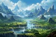 A scenic view of natural surroundings featuring majestic mountains and lush foliage. Generative AI
