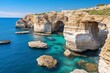 Beautiful coastal landscape with cliffs, rocky arch and stacks in Torre Sant Andrea, Salento Sea Coast, Puglia, Italy. Generative AI
