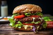 Cheesy meatless burger. Generative AI