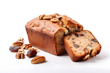 Wall Mural - Delicious date and walnut loaf cake isolated on white