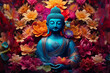 Budha Surrounded by Colorful Flowers