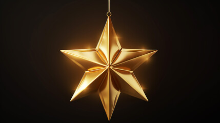 Wall Mural - Christmas golden star in shiny night on dark background