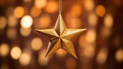 Wall Mural - Christmas golden star in shiny night