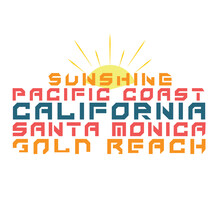 Typographic Vectorel Illustration Of California And Santa Monica  Theme. T Shirt Graphics