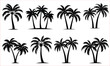 © Creative_Design - Palm trees silhouette, Tropical palm trees silhouettes, set tropical palm trees with leaves