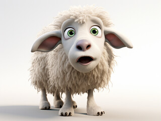 Wall Mural - A 3D Cartoon Sheep Sad and Surprised on a Solid Background