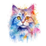 Fototapeta Dziecięca - Watercolor cat clip art on white background.