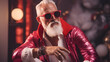 Santa Claus as a male fashion model, posing at a photoshoot for a fashion magazine