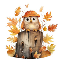 Watercolor Autumn Cute Owl Clipart