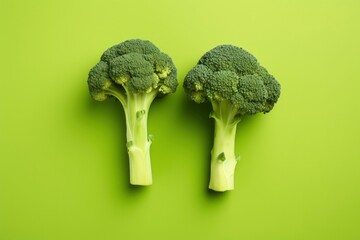 Two broccoli pieces arranged on background.