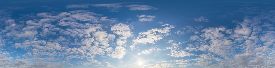 Wall Mural - sunset sky panorama with bright glowing pink cirrus clouds. seamless hdr 360 panorama in spherical e