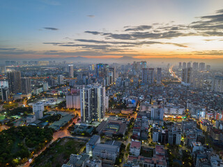 Hanoi skyline cityscape at night in Cau Giay district