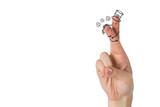 Fototapeta  - Digital png illustration of hand with embracing puppets on fingers on transparent background