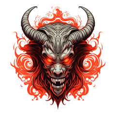 Wall Mural - Minotaur head tshirt tattoo design dark art illustration isolated on white background