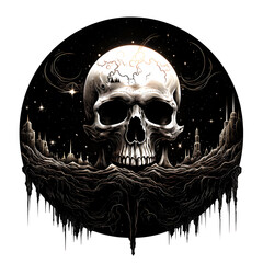 Wall Mural - Skull with a moonlit graveyard