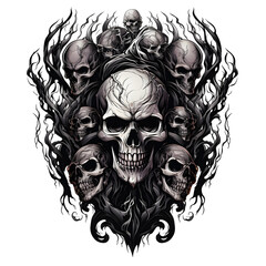 Wall Mural - Skull with skulls tshirt tattoo design dark art illustration isolated on white