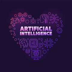 Canvas Print - Artificial Intelligence Heart purple outline banner. AI concept heart-shaped illustration