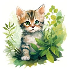  Watercolor Cat animal for kids, Clip art.