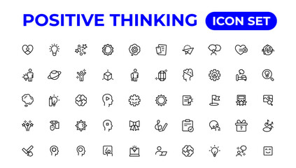 Positive thinking line icons collection.Thin outline icons pack.