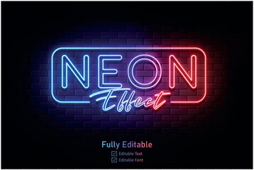 Vector neon effect logo for neon text effect and neon light night party editable text effect and night club