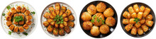 Top View Of Four Plates With Tater Tot