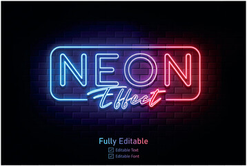 Vector neon effect logo for neon text effect and neon light night party editable text effect and night club