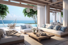 Coastal Style Home Interior Design Of Modern Living Room.