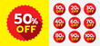 © cnh - Discount sale off the tag with 10, 20, 30, 40, 50, 60, 70, 80, 90, 100 percent. Promotion red banner with discount offer, clearance, emblem. Special offer tag sticker design element.