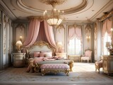 Fototapeta Londyn - Beautiful princess bedroom in royal house generative ai