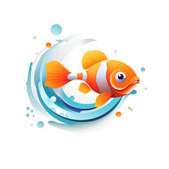 Wall Mural - Clown Fish Vector Style Illustration Cartoon Style Logo White Background