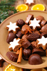 Sticker - assorted of chocolate pralines and gingerbread cookies- mix of chocolates