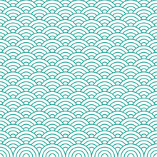 Green Japanese Wave Pattern Background. Japanese Seamless Pattern Vector. Waves Background Illustration. For Clothing, Wrapping Paper, Backdrop, Background, Gift Card.	