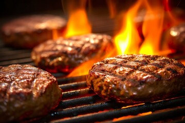 Wall Mural - Hamburgers on the grill.